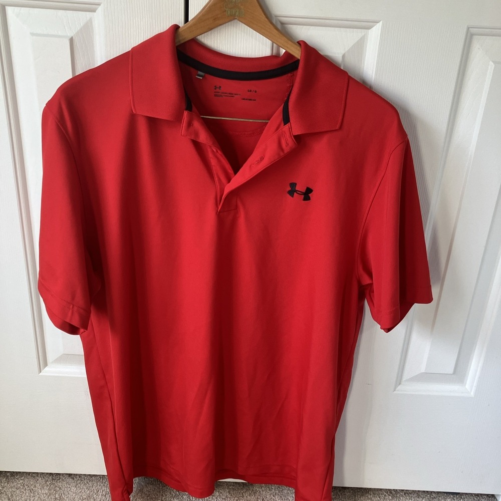 Under Armour Men's Loose Heatgear Polo Size Large Red 100% Polyester